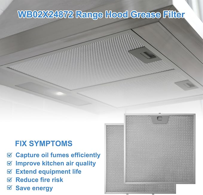 WB02X24872 Range Hood Filter Compatible with GE Range Hood Grease Filter JVW5301EJ1ES JVW5301SJ1SS JVW5301BJ1TS JVW5301FJ1DS JVW5301EJ2ES Replace PD00042306 4454446-11.87 x 11.87 Inche, 2pack