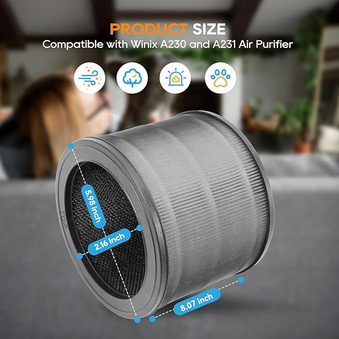 A230 and A231 Filter Replacement Compatible with Winix A230 and A231 Air Purifier，True Replacement Filter Size O 1712-0100-00, 2 Pack