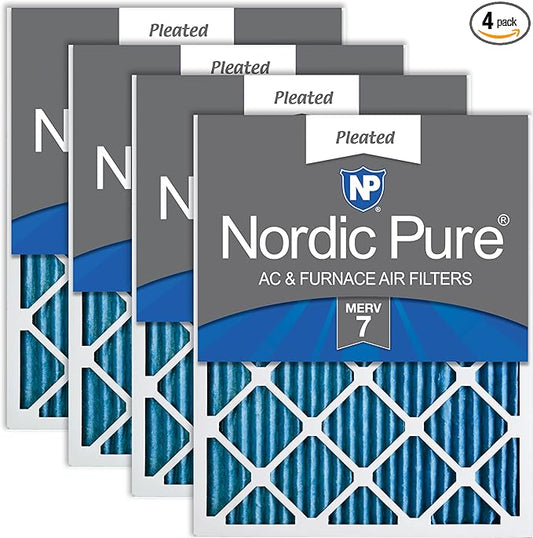 Nordic Pure 25x25x1 (Actual Size: 24 1/2 x 24 1/2 x 3/4) Pleated MERV 7 Air Filters 4 Pack