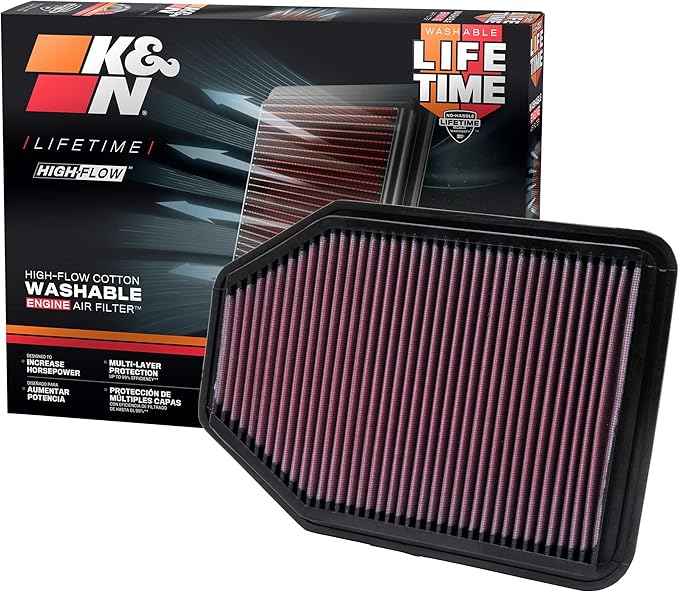 K&N High-Flow Original Lifetime Engine Air Filter: Increase Power: Premium, Washable: Compatible with 2007-2018 JEEP: Wrangler, Wrangler JK, 22-2364