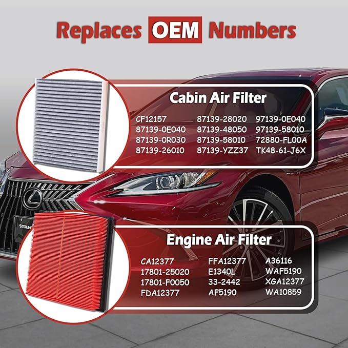CA12377 Engine Air Filter and CF12157 Cabin Air Filter kit Compatible with 2018-2025 Toyota Camry Not For Hybrid 2020-2025 Highlander Not For Hybrid 2019-2025 Rav4 Not For Hybrid 2019-2025 Lexus ES350