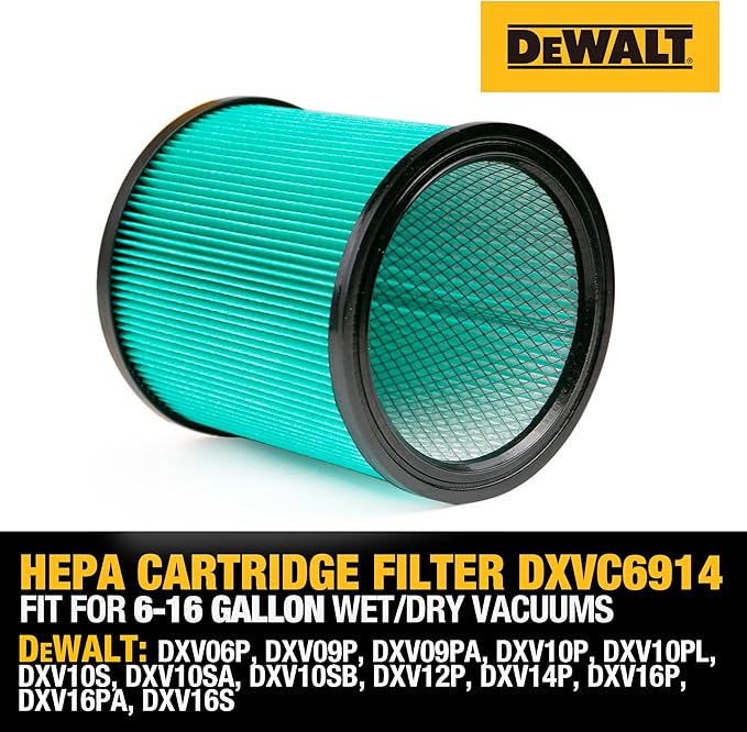 DEWALT HEPA Vacuum Filter Replacement DXVC6914, Fit for 6-16 Gallon Wet Dry Vacuum Cleaner, Compatible with DXV06P, DXV09P, DXV09PA, DXV10P, DXV10PL, DXV10S, DXV10SA, DXV10SB, DXV12P, DXV14P, DXV16P