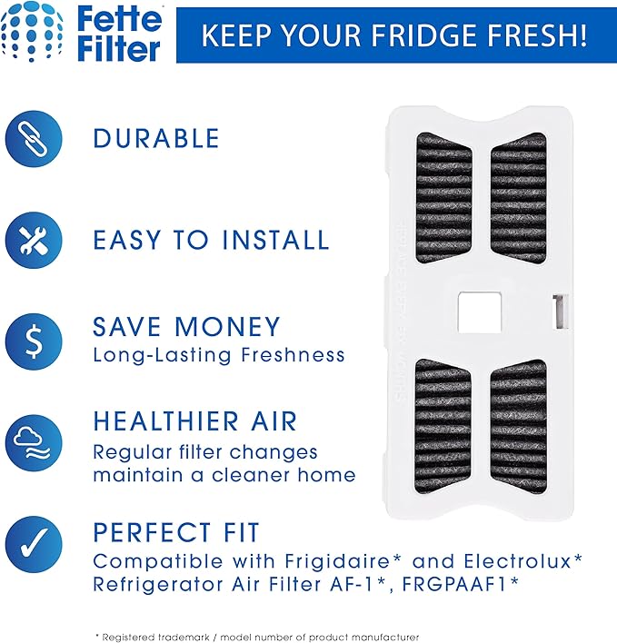 Fette Filter - FRGPAAF1 Replacement Refrigerator Air Filter Compatible with Frigidaire FRGPAAF1 PureAir Refrigerator Air Filter Part # AF-1 RAF-1 AF1 RAF1 Includes Pack of 2 Replacements.