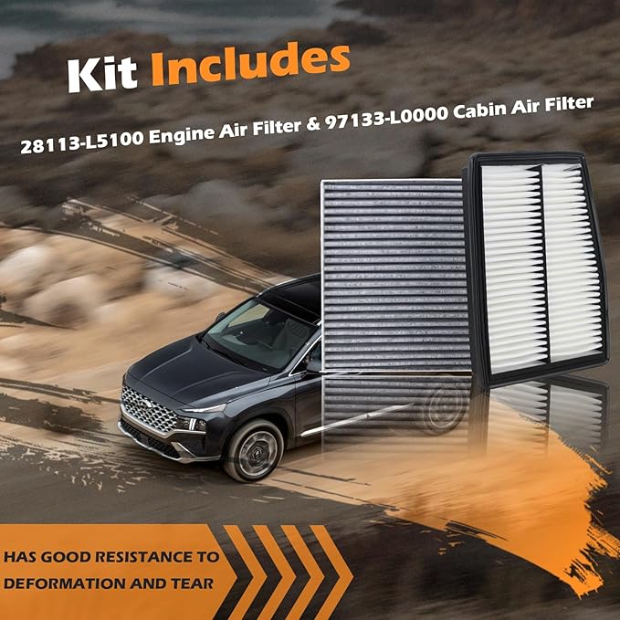 28113-L5100 Engine Air Filter & 97133-L0000 Cabin Air Filter Fit for 21-25 Hyundai Santa Fe 22-25 Tucson 20-25 Sonata 21-25 Kia Sorento 23-25 Sportage Hybrid Replaces CA12817 CF12820