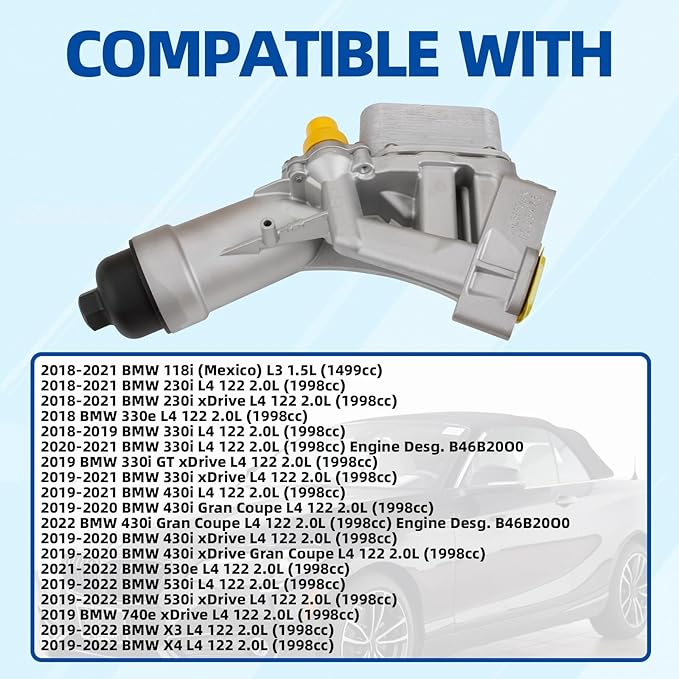 MITZONE Upgrade Aluminum Oil Cooler Filter Housing Assembly Compatible with 2016-2022 BMW 230i 330e 330i 330i GT xDrive 430i 530e 530i 740e xDrive X3 X4 Replace 11428596283