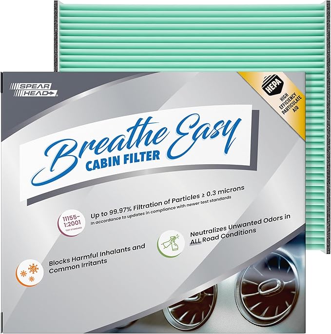 Spearhead HEPA Breathe Easy Cabin Filter, Up to 99.97% Filtration of 0.3 Micron Particles w/No Airflow Reduction (BE-285H)