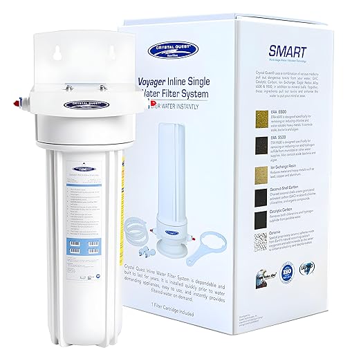 Crystal Quest Smart Ultimate in-Line Water Filter System - Filters Up to 30,000 Gallons - Inline Water Filtration for Refrigerator, Ice Maker, Coffee Maker - High-Performance 6-Stage Water Filter