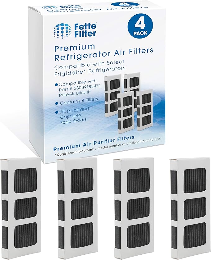 Fette Filter - Refrigerator Air Filter Compatible with Frigidaire Paultra II, Pure Air Ultra II, Electrolux 242047805 5303918847 EAP12364179 Part Number 5303918847 - Pack of 4