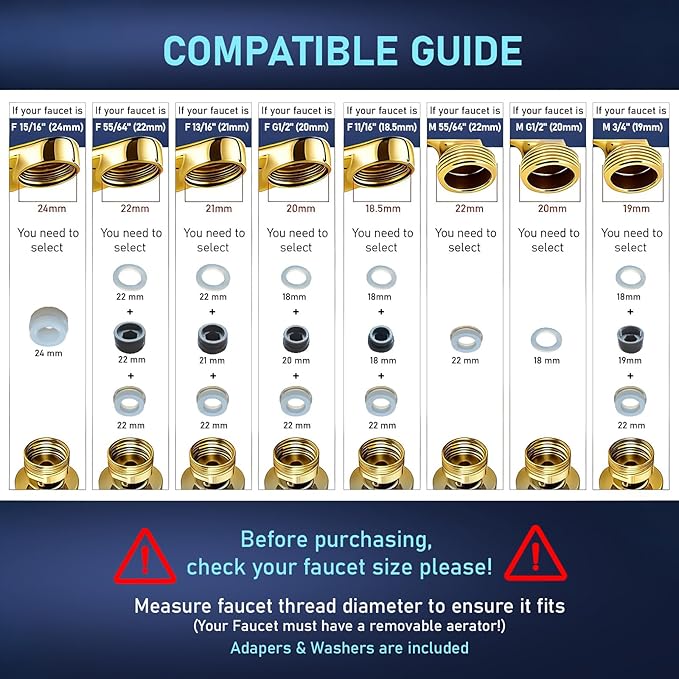 ATQ Sink Faucet Extender Aerator Reduce 99% Lead, Chlorine, 1080° Rotating 2 Modes Spray Attachment for kitchen/Bathroom/Toddlers, 9pcs Filter (Aerator1080 - Bright Gold)