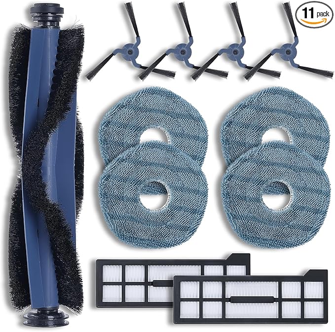 11 Pack Replacement Parts Mop Pads for eufy X10 Pro Omni Accessories Robot Vacuum Accessories, 1 Roller Brush, 2 Filters, 4 Side Brush, 4 Mop Pads