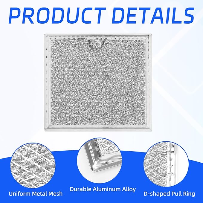 2pcs Microwave Grease Filter Replacement, 6-3/8"x6-3/4"(17.2x16.2cm) Aluminum Mesh Screen Filter Compatible with GE WB02X11534 & Samsung DE63-00666A for Kitchen Air Enter the Over-the-Range Oven Vent