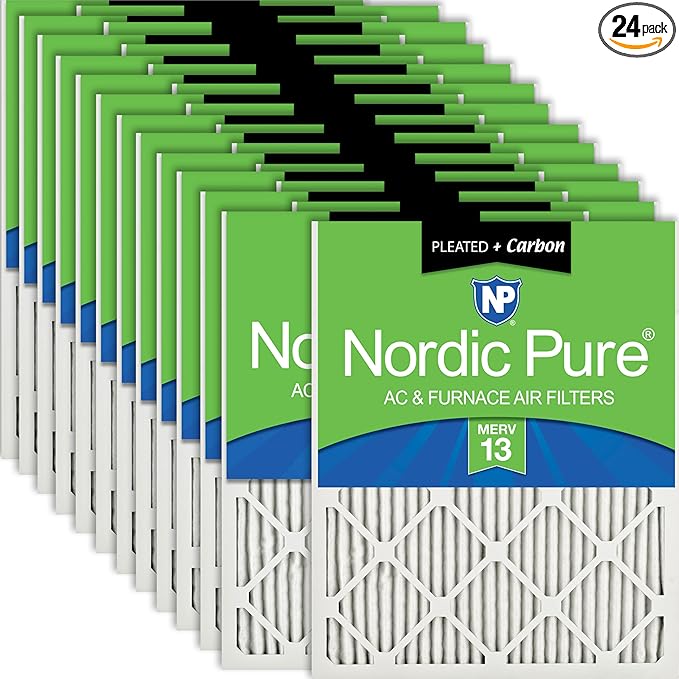 Nordic Pure 20x25x1 (Actual Size: 19 1/2 x 24 1/2 x 3/4) Pleated Air Filters MERV 13 Plus Carbon 24 Pack