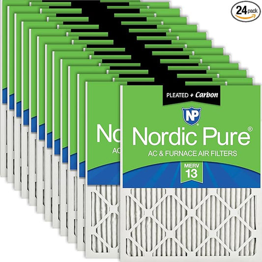 Nordic Pure 18x25x1 (Actual Size: 17 1/2 x 24 1/2 x 3/4) Pleated Air Filters MERV 13 Plus Carbon 24 Pack