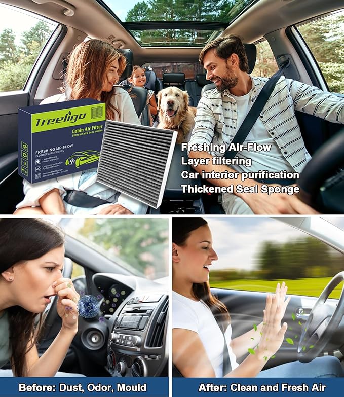 Treeligo CF12157 Cabin Air Filter, Replacement for Camry 2018-2024 Corolla 2019-2024 RAV4 2019-2023 Prius 2016-2024 Highlander Avalon CX-9 ES250 ES300H, w/Upgraded Coconut Shell Activated Carbon