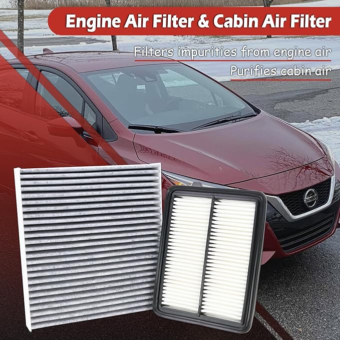16546-5RB1A Engine Air Filter and 27277-6CA0A Cabin Air Filter kit Compatible with 2017-2024 Nissan Kicks 2020-2025 Versa L4 1.6L Replaces WA10908 27277-6CA1A