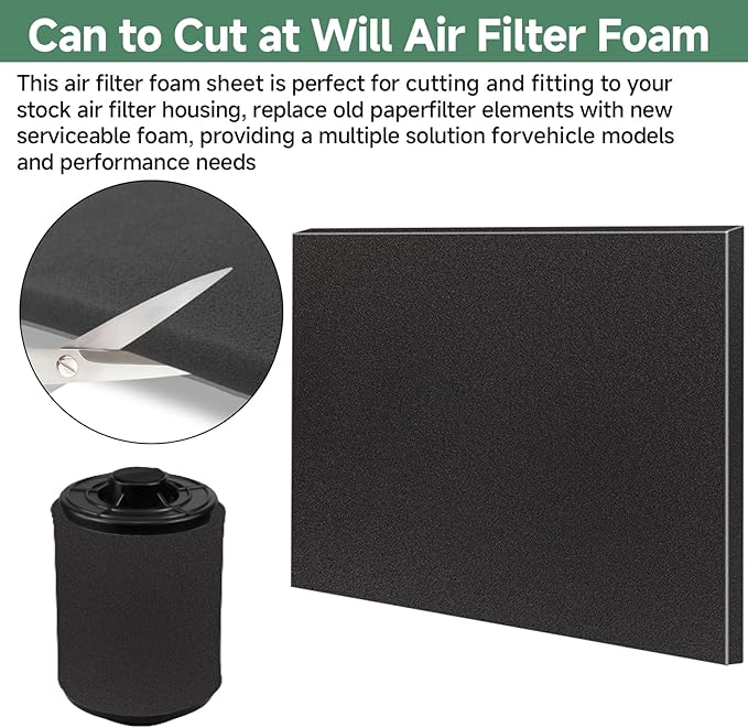Washable Foam Air Filter Material Sheet for Uni Filter-BF-1 BF1 18" X 15" X 5/8" 65-PPI Black Fine Filter Foam Sheet Cut to Fit Air Filter Pads for Most Motorcycle ATV Scooters Dirt Bike UTV