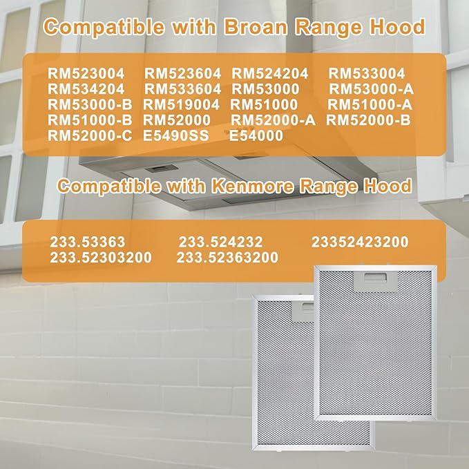 SB08087294 Range Hood Grease Filters Replacement For Broan Kenmore Range Hood Vent Filter RM523004 RM524204-2 Pack 11.73 x 9.4 x 0.39 Inches