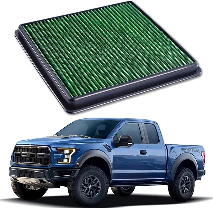 High Performance Engine Air Filter Washable & Reusable Increase Power Compatible with 2007-2021 Ford/Lincoln (F150, Raptor, Expedition), High-Flow Engine Air Filter Increases Power & Towing