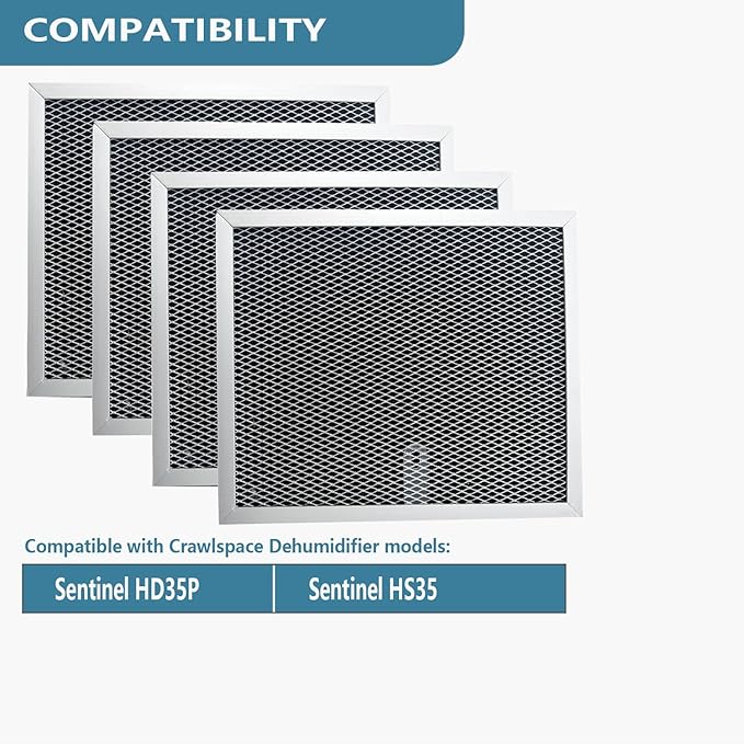 HD35P Dehumidifier Filters Compatible with Sentinel HD35P HS35 Dehumidifiers Alorair Crawl Space Dehumidifiers MERV-1 Aluminium Filter 9.45 x 8 x 0.4 inches, 4 Pack