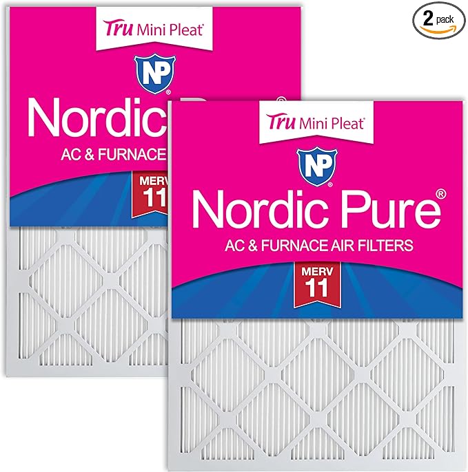 Nordic Pure 18x25x1 (Actual Size: 17 1/2 x 24 1/2 x 3/4) Tru Mini Pleat MERV 11 AC Furnace Air Filters – 2.5X More Media for Extended Durability & Superior Filtration - 2 Pack