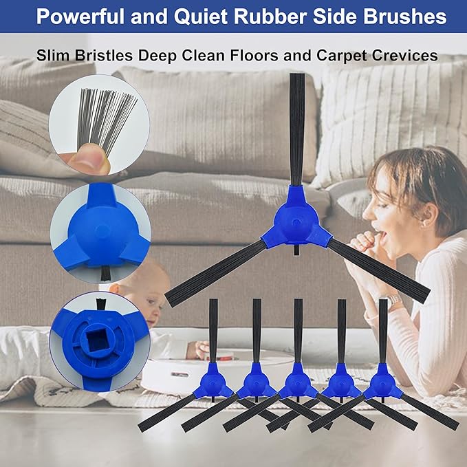 Replacement Part for Eufy RoboVac 11S Max, RoboVac 15C Max, RoboVac 30C Max RoboVac G30 Edge G10 Hybrid Robot Vacuum Cleaner Accessories Kit, Including 1 Main brush, 6 Side brushes, 6 Filters