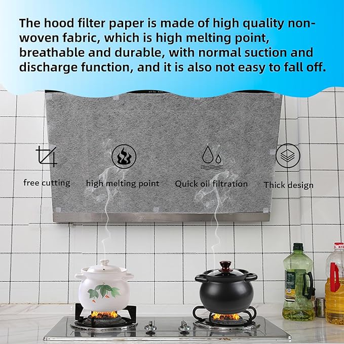 12pcs Range Hood Oil Absorbing Paper, Range Hood Filter Paper Non-woven Extractor Fan Filters Kitchen Grease and Odor Filtering Grease Filters High Temperature Oil Filter 16.93 * 17.72 inch