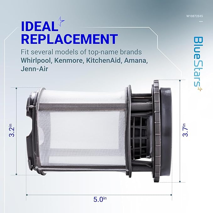 BlueStars W10872845 Dishwasher Pump Filter Cup Replacement Part - Fit for Whirlpool Kenmore Amana KitchenAid Dishwashers - Replaces 8579307 W10056425 W10056426 W10142911