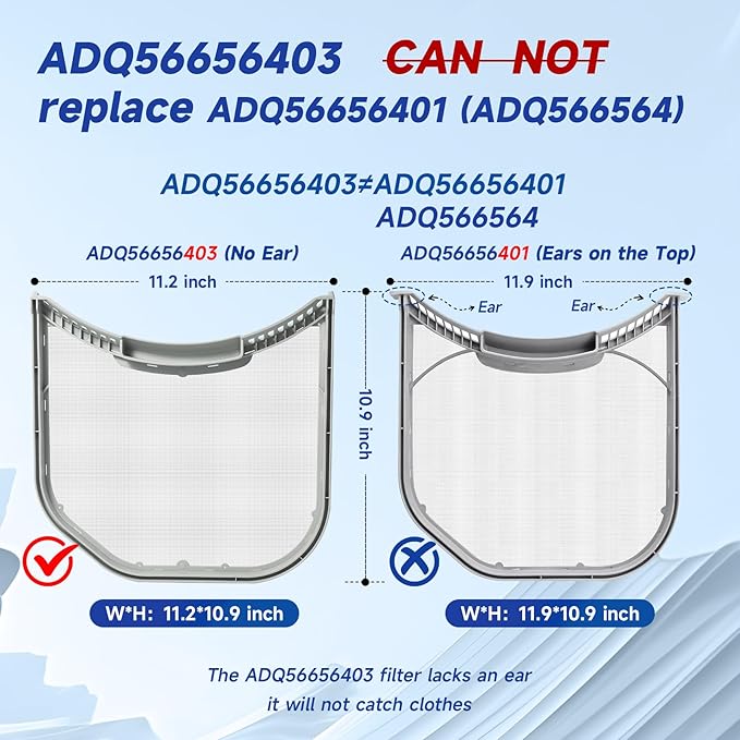 ADQ56656403 Dryer Lint Filter Screen Replacement Compatible With LG WashTowers & Dryer DLGX4201B DLGX4201W WKE100HVA, 11.2" * 10.9" Dryer Lint Filter Trap Screen Strainer 4960837 AP7012980 PS16546780
