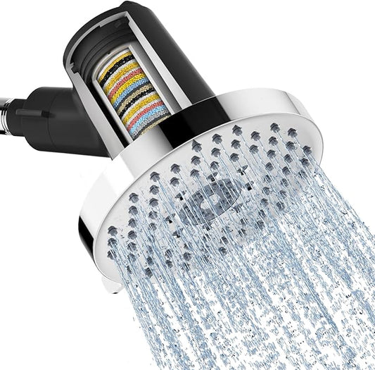 SR SUN RISE Filtered Shower Head with Filters- High Pressure Rain Shower Head,with 20-Stage shower Filter,1.8/2.5 GPM Flow Rate,6 Spray Modes for Hard Water Softener,Remove Chlorine (Chrome,5.5 Inch)