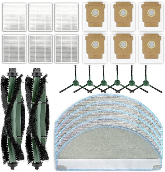 (25 Pack) Roomba 104 105 Combo Accessories Parts for iRobot Roomba 104 105 Combo Robot, Roomba Vacuum 2 Essential Robot Q0520, 2 Roller Brush, 6 Side Brushes, 6 HEPA Filters, 6 Dust Bags, 5 Mop Pads