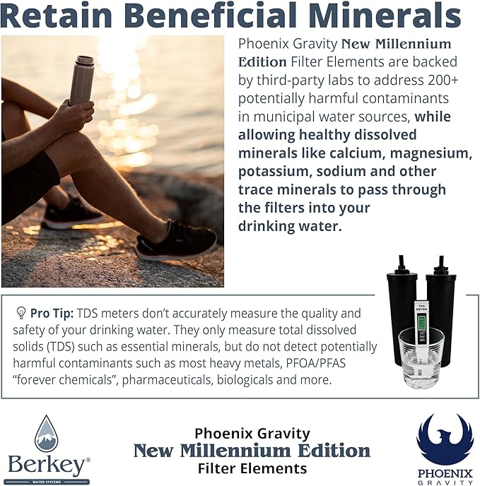 Berkey - Phoenix Gravity New Millennium Edition Water Filter Elements (Set of 8) - NMCL Endorsed Replacement in Lieu of Black Berkey Elements BB9-2