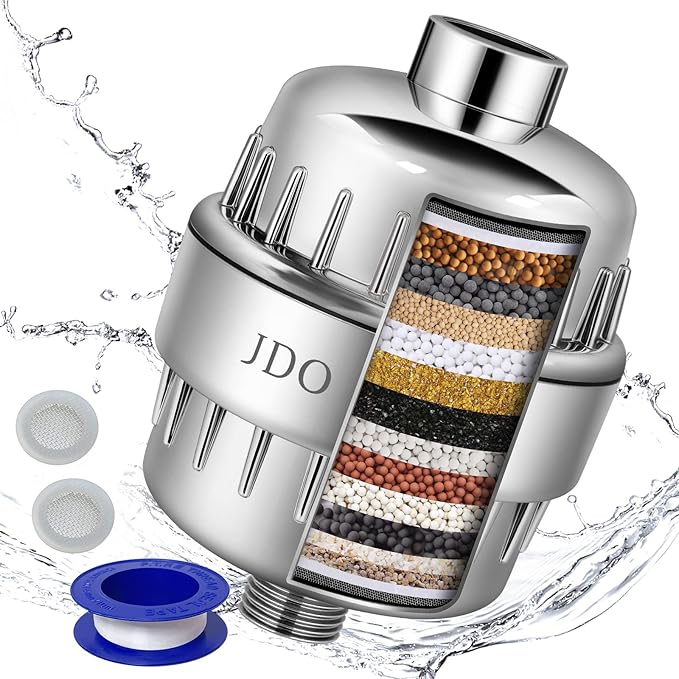 JDO Shower Filter for Hard Water - 18 Stages High Output Shower Head Water Softener to Remove Chlorine Fluoride Heavy Metals (Chrome)