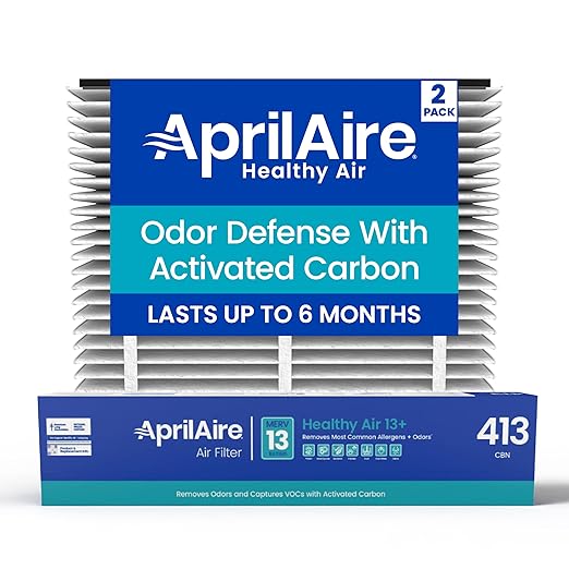 AprilAire 413CBN Replacement Filter for AprilAire Whole House Air Purifiers - MERV 13 with Carbon, Healthy Home Allergy + Odor Reduction, 16x25x4 Air Filter (Pack of 2)