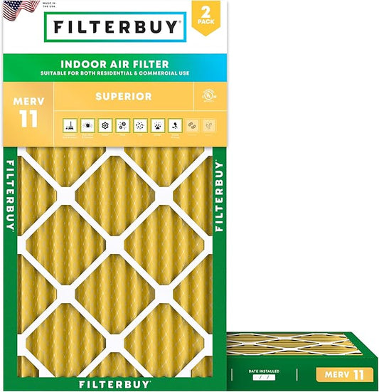 Filterbuy 16x24x2 Air Filter MERV 11 Superior Pet & Allergy Defense (2-Pack), Electrostatic Pleated HVAC AC Furnace Filters Replacement (Actual Size: 15.38 x 23.38 x 1.75)