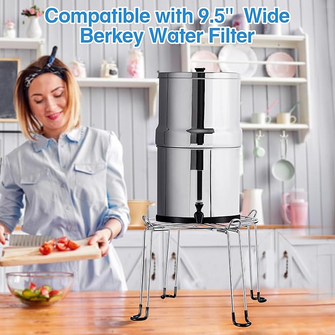 Dreyoo 10" Diameter by 8" Tall Gravity Fed Water Filter System Stand, Detachable Stainless Steel Under Sink & Countertop Filtration Stand Compatible with Berkey Water Filter,Royal,Travel System