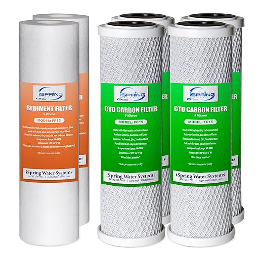 iSpring US31 Classic 3-Stage Under Sink Water Filtration System & F6CTO Prefilters for US31 and Standard Reverse Osmosis RO Water Filter Systems 1-Year Replacement Supply Filter Cartridge Pack Set