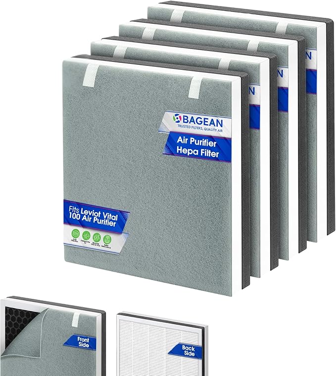 Bagean Vital 100 Replacement Filter for Levoit Air Purifier Compatible with Levoit Filter Replacement - Certified H13 True HEPA with Activated Carbon Filters 99.97% Particles and Purifies Air (4-Pack)