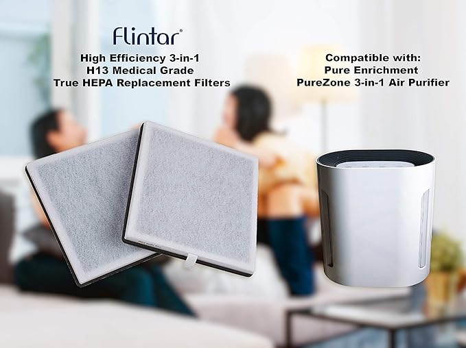 Flintar Replacement Filter, Compatible with Pure Enrichment PureZone Air Purifier PEAIRPLG, High Efficiency H13 grade 3-in-1 Filter, Part number PEAIRFIL, 2-Pack
