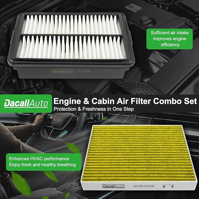 Engine & Cabin Air Filter Set for Hyundai Elantra (2017-2020), Elantra GT (2018-2020), for Kia Forte (2019-2024), Forte5 (2020-2024), Replace 97133-F2000, CA12057