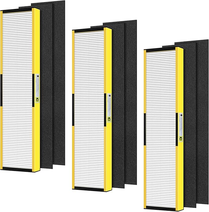 FLT5000 Filter-C HEPA Compatible with Germ-Guardian AC5000 AC5000E AC5250 AC5300B AC5350B AC5350W Air Purifier, 3 True HEPA with 6 Pre-Filters