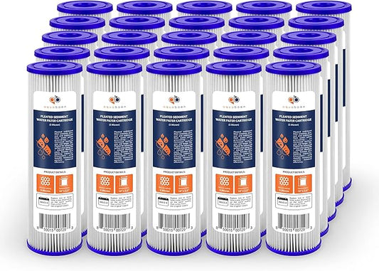 Aquaboon 5 Micron 10x2.5 Whole House Pleated Sediment Filter Cartridge for Well Water Filter Replacement Compatible with WFPFC3002, WHKF-WHPL, 25-Pack