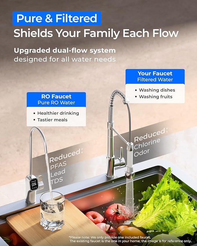 Waterdrop X8-PRO Dual Flow Reverse Osmosis Water Filter, 800 GPD Tankless RO System, 9-Stage Filtration, Undersink, LED Faucet, BPA Free, Attaches to Your Existing Kitchen Faucet, NO Minerals Added