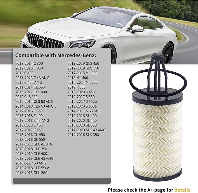 Engine Oil Filter 2761800009 Compatible with Mercedes Benz C, CLS, E, CLE, S, ML, SL Series Replace C43 AMG E400 E43 AMG GLC43 AMG GLE350 GL