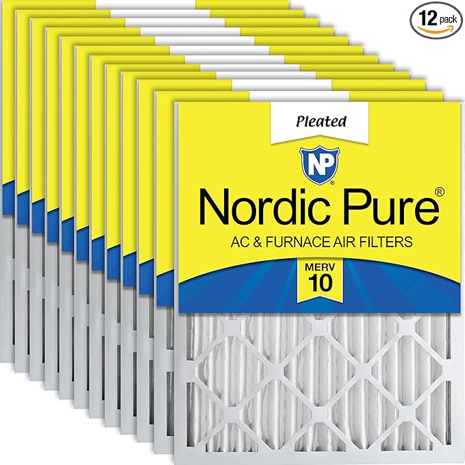 Nordic Pure 20x20x2 (Actual Size: 19 1/2 x 19 1/2 x 1 3/4) Pleated MERV 10 Air Filters 12 Pack