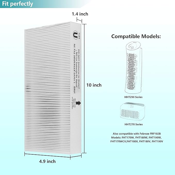 6-Pack Type U HEPA Filter, Compatible with Honeywell Air Purifier HHT270 HHT270W HRF201B HHT290 And Febreze FRF102B FHT170 FHT180 FHT190W Air Purifier, Remove Allergens and Reduce Odors