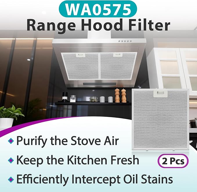 2 Pcs WA0575 Range Hood Filter with Cotton Layer, 14.4"x13.5" Compatible with Vissani 30-inch Pyramid/Wall Mount, 5-Layer Aluminum Mesh for Enhanced Grease & Smoke Filtration