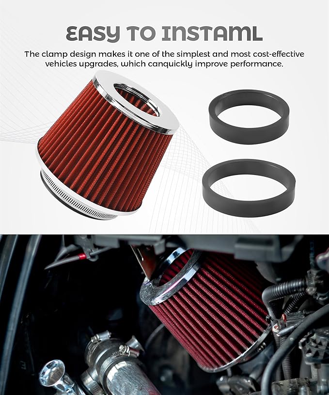 Cold Air Intake Filter,Car Accessories Intake Filter,Automotive Replacement Air Filters,76 89 102MM Performance Round Tapered Cone Filters,Suitable for Most Cars,Trucks,Motorcycles,etc (Red)