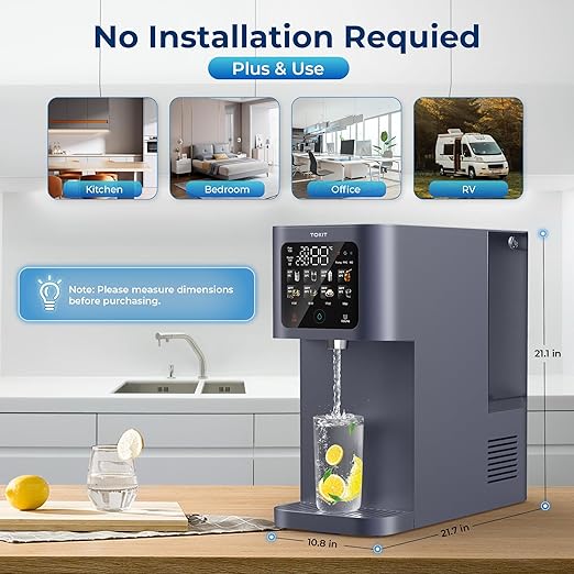 TOKIT Reverse Osmosis Water Filter Countertop T1 Ultra Cold & Hot Dual UV Water Dispenser 5℃ Cooling and Instant Heating RO Water Filtration System 8 Temp Choice, NSF/ANSI 58, No Installation for Home