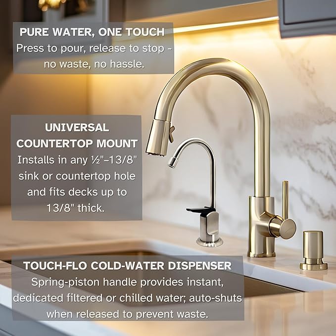 Westbrass D203-NL-12-07 6" Touch-Flo Style Pure Cold Water Dispenser Faucet, 12-Pack, Satin Nickel