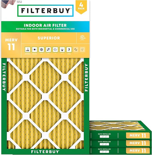 Filterbuy 15x30x1 Air Filter MERV 11 Superior Pet & Allergy Defense (4-Pack), Electrostatic Pleated HVAC AC Furnace Filters Replacement (Actual Size: 14.50 x 29.50 x 0.75)